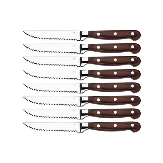 TABLEKRAFT STEAK KNIFE PAKKAWOOD HDL FULL TANG SET 8pc 235mm
