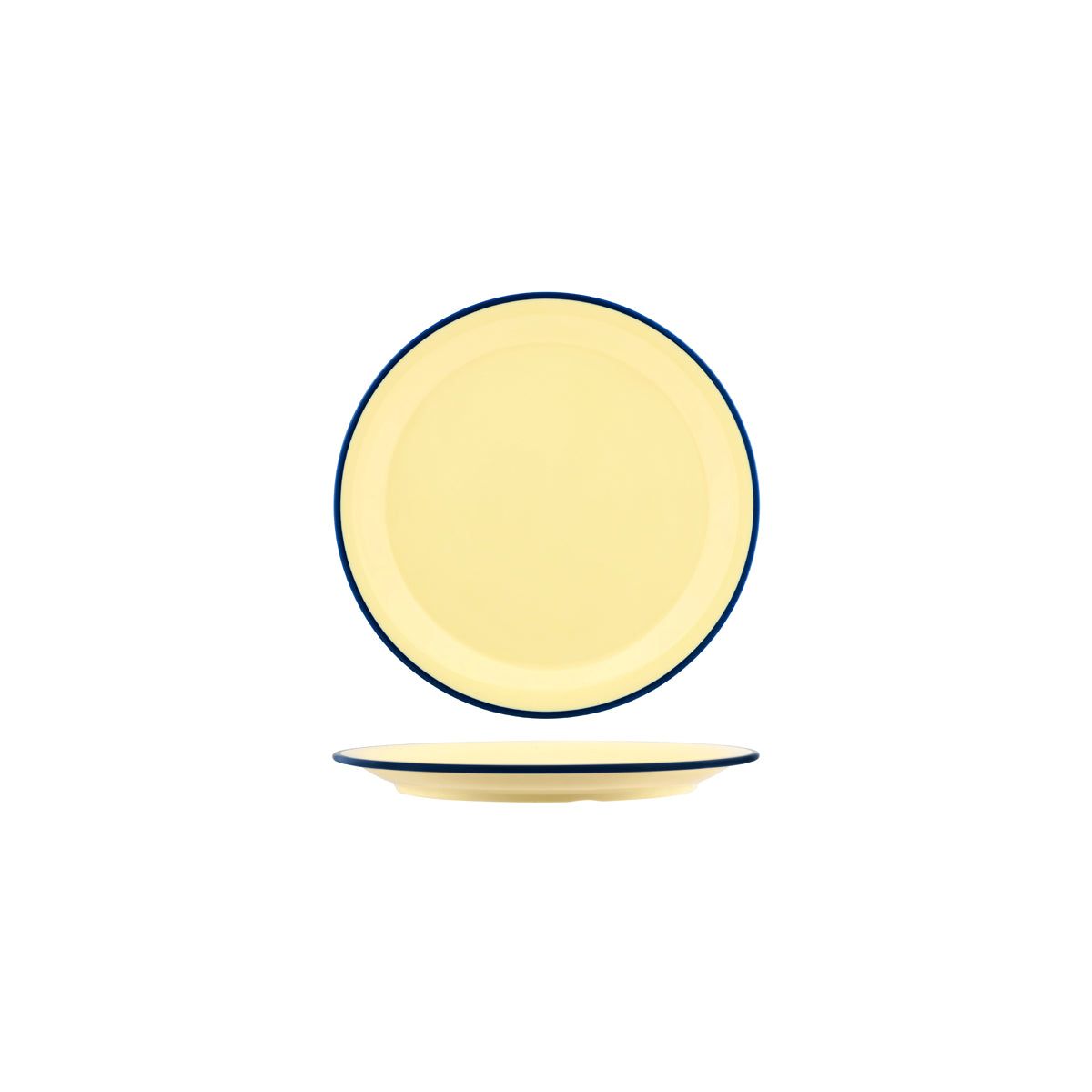 JAB VINTAGE YELLOW/BLUE RIM ENAMEL LOOK ROUND PLATE 190mm