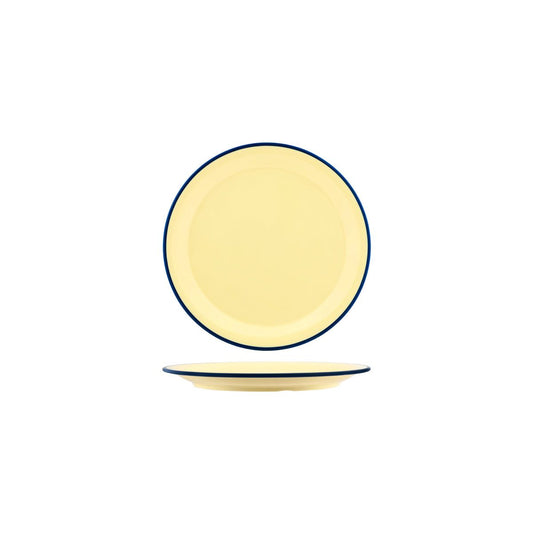 JAB VINTAGE YELLOW/BLUE RIM ENAMEL LOOK ROUND PLATE 190mm