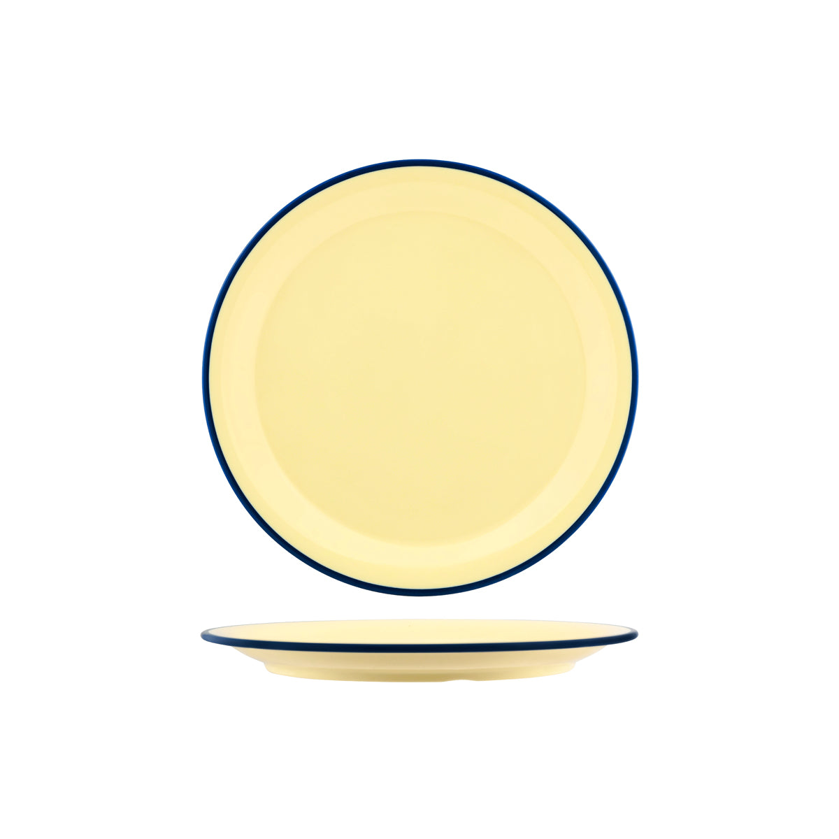 JAB VINTAGE YELLOW/BLUE RIM ENAMEL LOOK ROUND PLATE 255mm