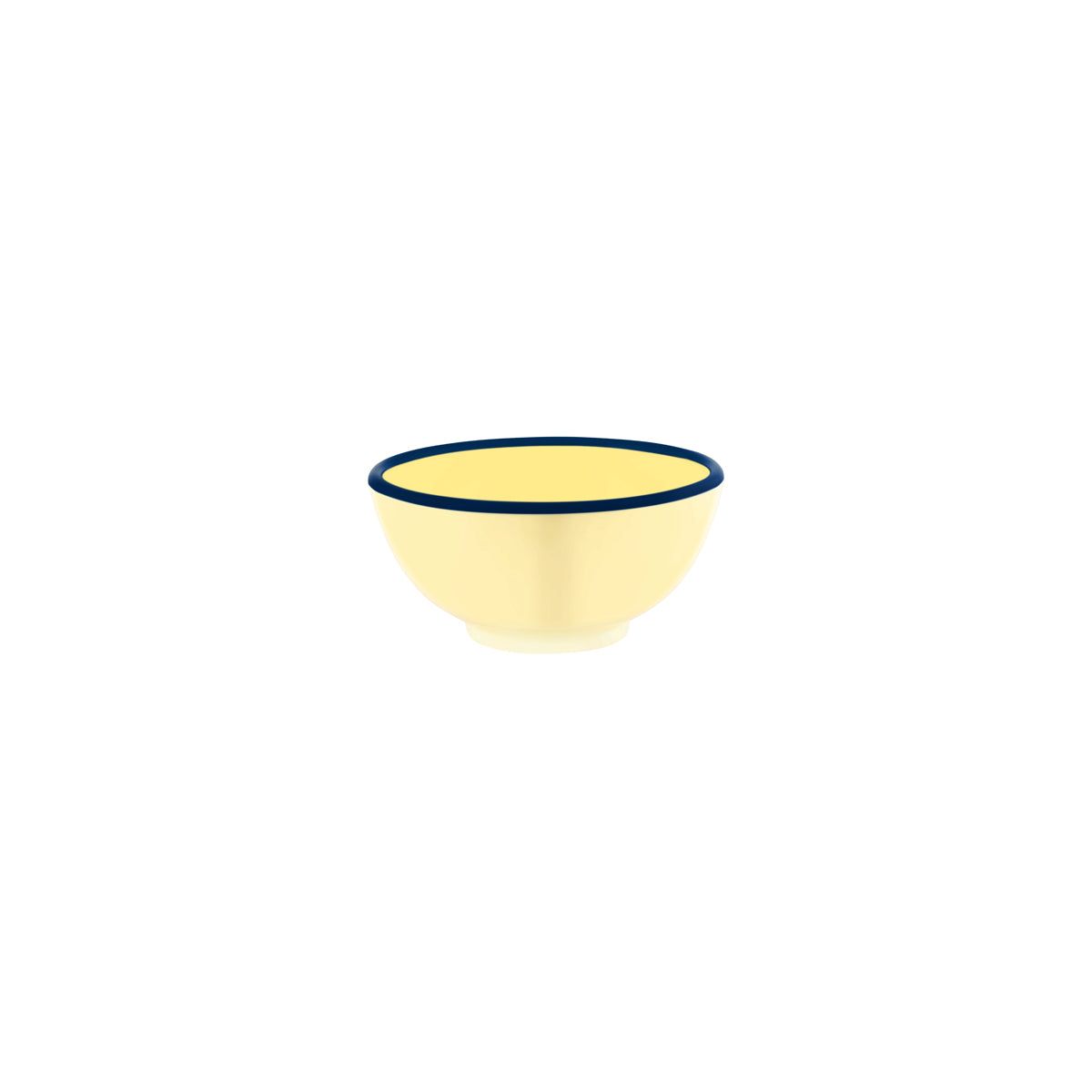 JAB VINTAGE YELLOW/BLUE RIM ENAMEL LOOK ROUND BOWL 125x60mm
