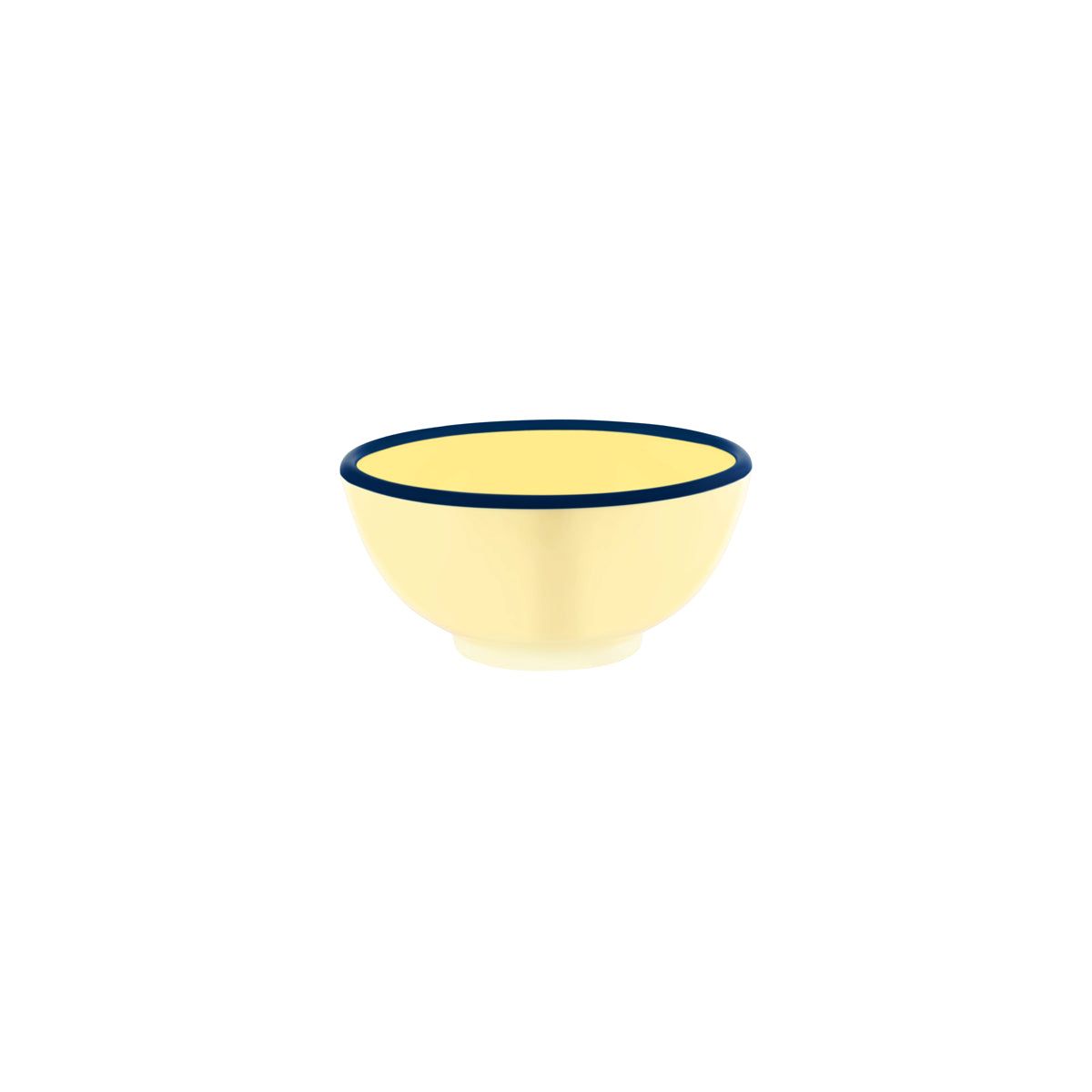 JAB VINTAGE YELLOW/BLUE RIM ENAMEL LOOK ROUND BOWL 150x70mm