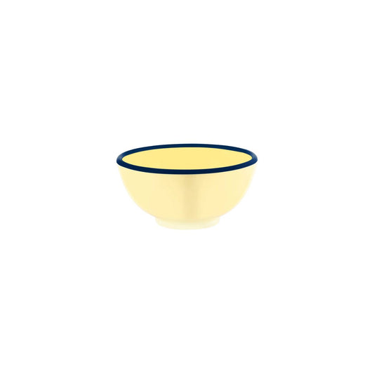 JAB VINTAGE YELLOW/BLUE RIM ENAMEL LOOK ROUND BOWL 150x70mm