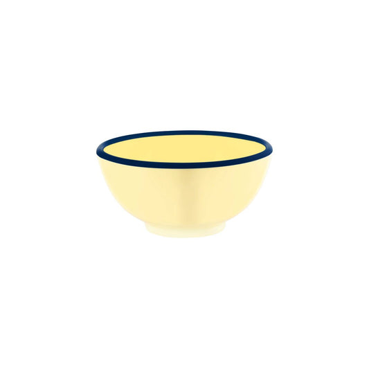 JAB VINTAGE YELLOW/BLUE RIM ENAMEL LOOK ROUND BOWL 175x80mm
