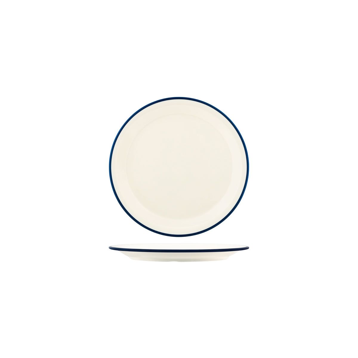 JAB VINTAGE CREAM/BLUE RIM ENAMEL LOOK ROUND PLATE 190mm
