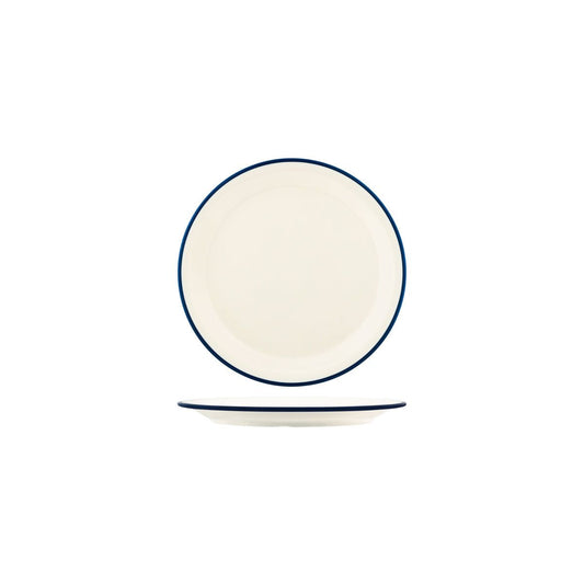 JAB VINTAGE CREAM/BLUE RIM ENAMEL LOOK ROUND PLATE 190mm