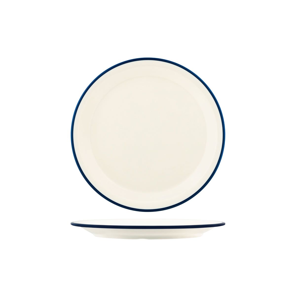 JAB VINTAGE CREAM/BLUE RIM ENAMEL LOOK ROUND PLATE 255mm