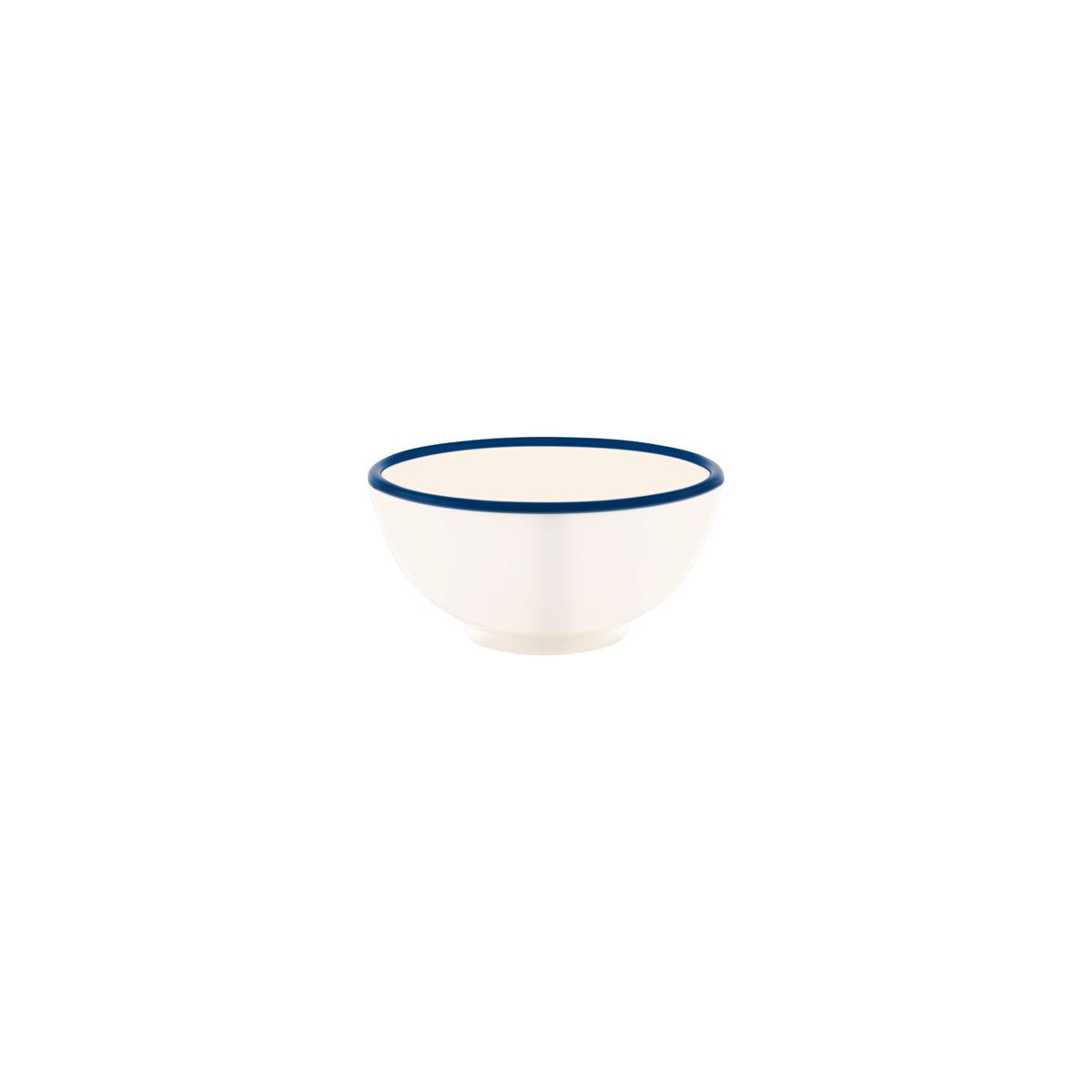 JAB VINTAGE CREAM/BLUE RIM ENAMEL LOOK ROUND BOWL 125x60mm
