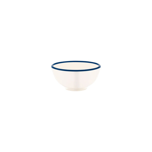 JAB VINTAGE CREAM/BLUE RIM ENAMEL LOOK ROUND BOWL 125x60mm