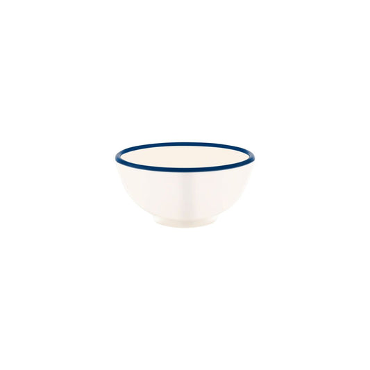 JAB VINTAGE CREAM/BLUE RIM ENAMEL LOOK ROUND BOWL 150x70mm
