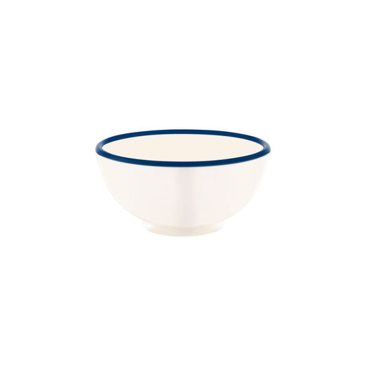 JAB VINTAGE CREAM/BLUE RIM ENAMEL LOOK ROUND BOWL 175x80mm