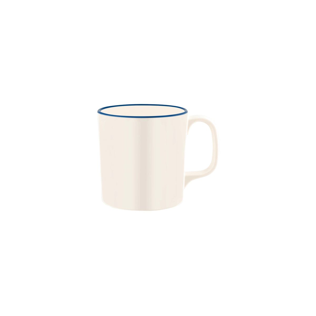 JAB VINTAGE CREAM/BLUE RIM ENAMEL LOOK MUG  80x85mm