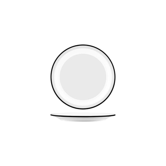 JAB VINTAGE WHITE/BLACK RIM ENAMEL LOOK ROUND PLATE 190mm
