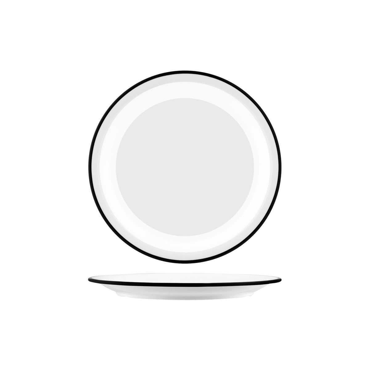 JAB VINTAGE WHITE/BLACK RIM ENAMEL LOOK ROUND PLATE 255mm