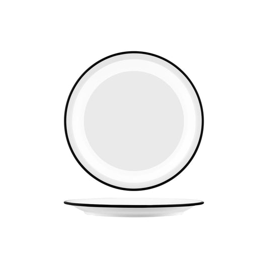 JAB VINTAGE WHITE/BLACK RIM ENAMEL LOOK ROUND PLATE 255mm