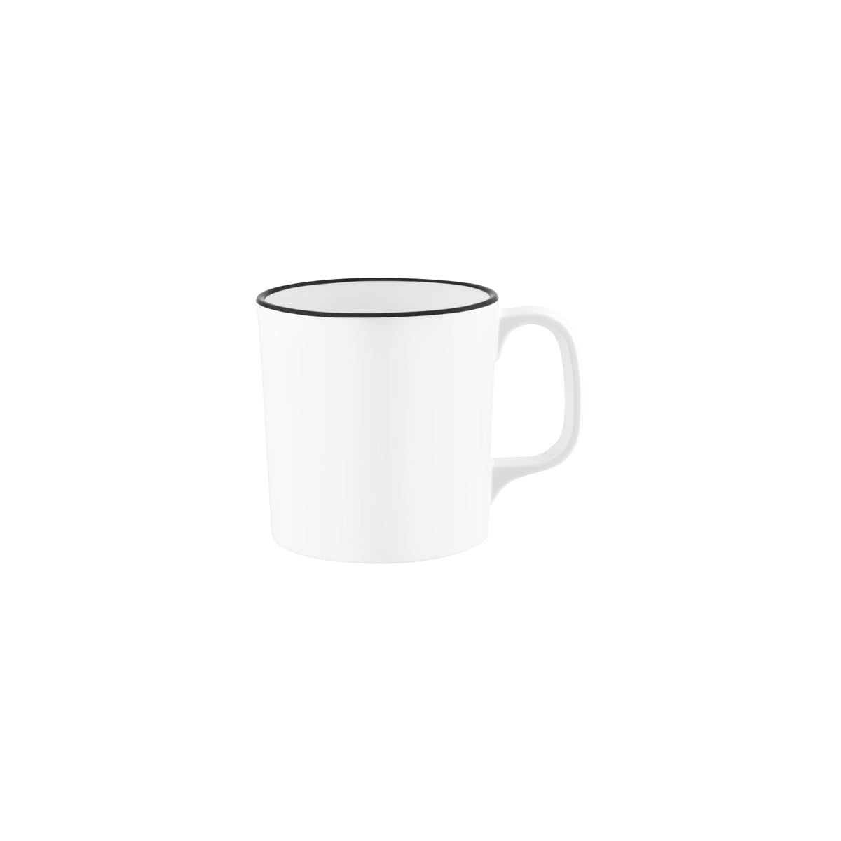 JAB VINTAGE WHITE/BLACK RIM ENAMEL LOOK MUG  80x85mm