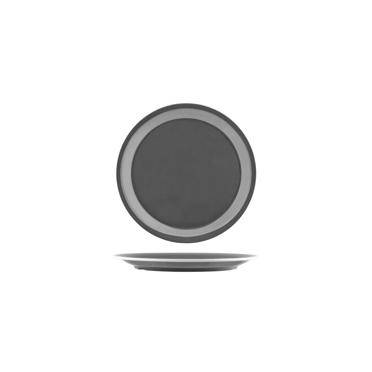 JAB VINTAGE GREY/WHITE RIM ENAMEL LOOK ROUND PLATE 190mm