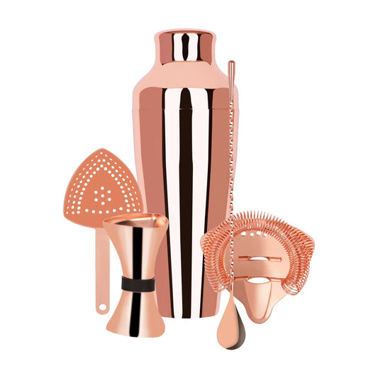 ZANZI COCKTAIL SET w/2pc SHAKER ROSE GOLD 5pc