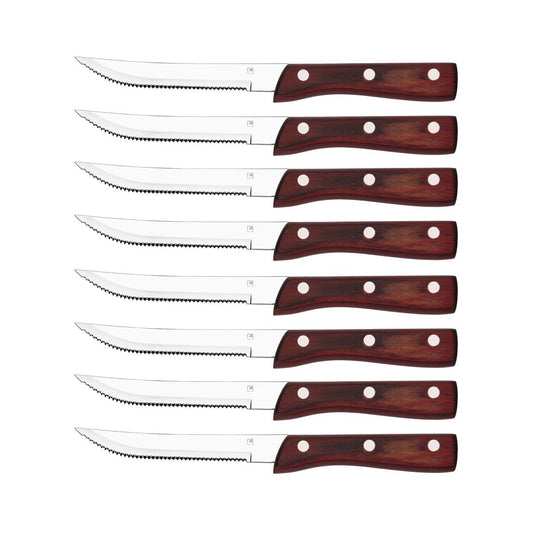 TABLEKRAFT STEAK KNIFE JUMBO PTD TIP PAKKAWOOD SET 8pc 223mm