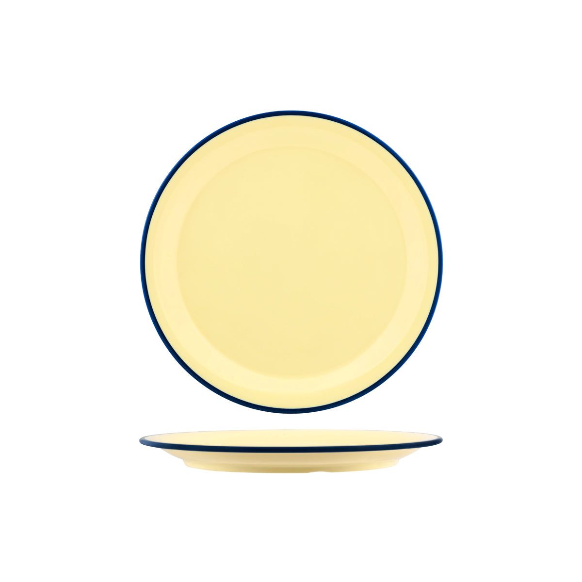 JAB VINTAGE YELLOW/BLUE RIM ENAMEL LOOK ROUND PLATE 255mm