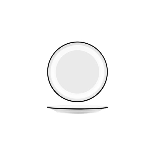 JAB VINTAGE WHITE/BLACK RIM ENAMEL LOOK ROUND PLATE 190mm