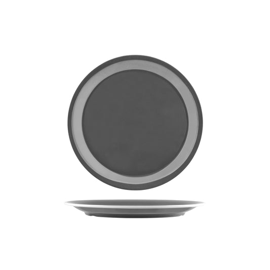 JAB VINTAGE GREY/WHITE RIM ENAMEL LOOK ROUND PLATE 255mm