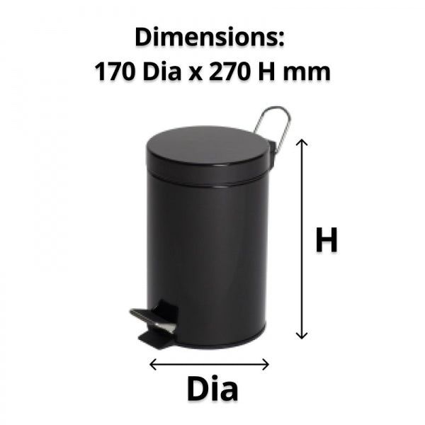 Powder Coated Pedal Bin 3 litre Black